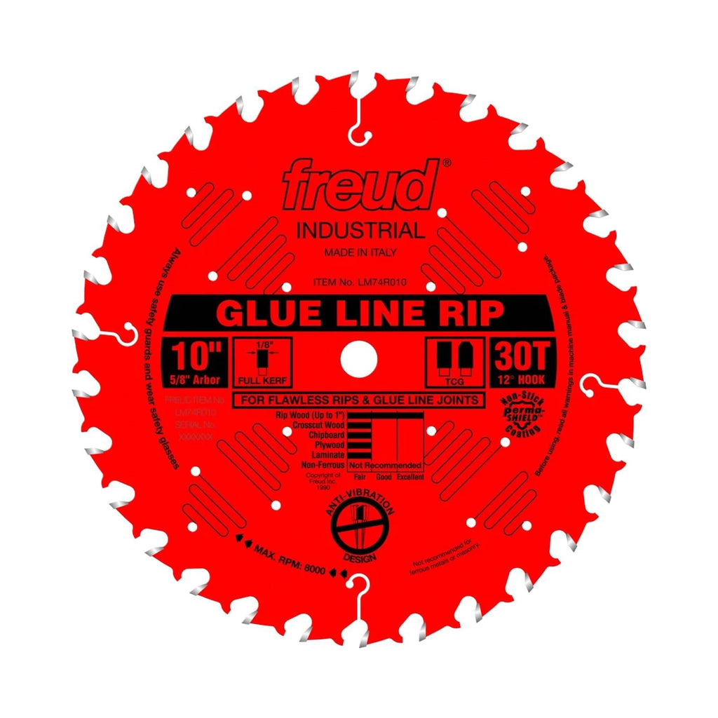Freud LM74M010 10-Inch 30 Tooth TCG Glue Line Ripping Saw Blade with 5/8-Inch Arbor and Silver ICE Coating