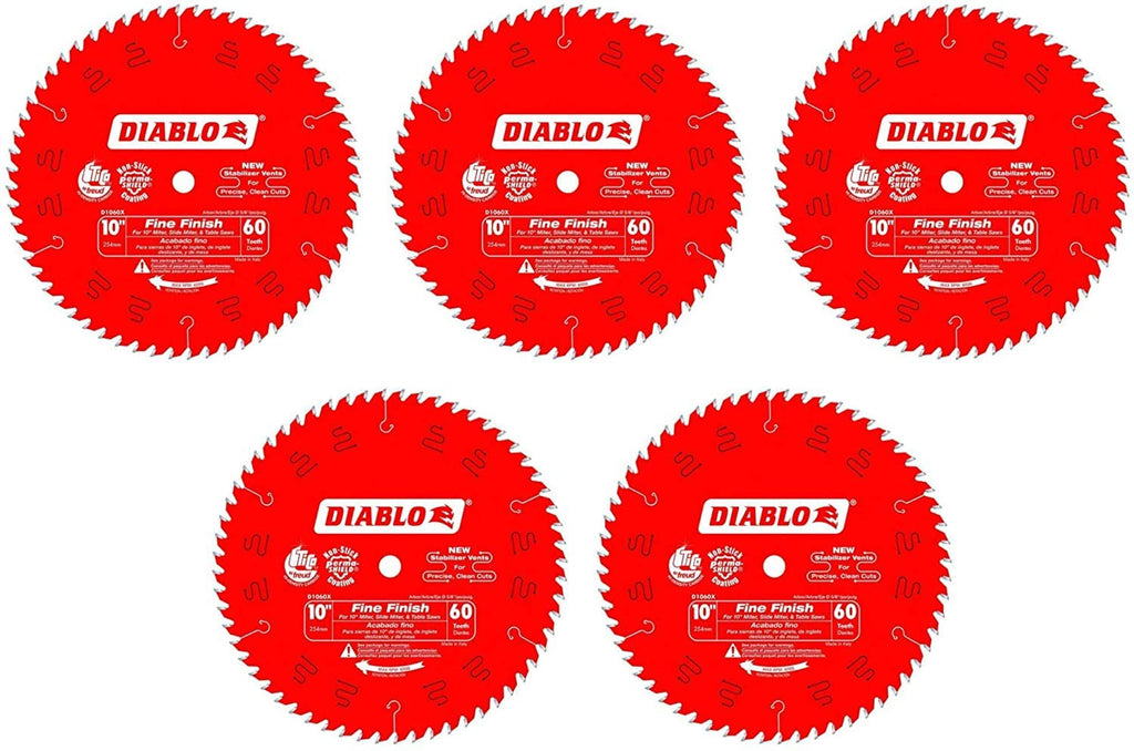 5 PCK Freud D1060X Diablo 10-In 60 Tooth ATB Fine Finish Saw Blade with 5/8-In Arbor and PermaShield Coating