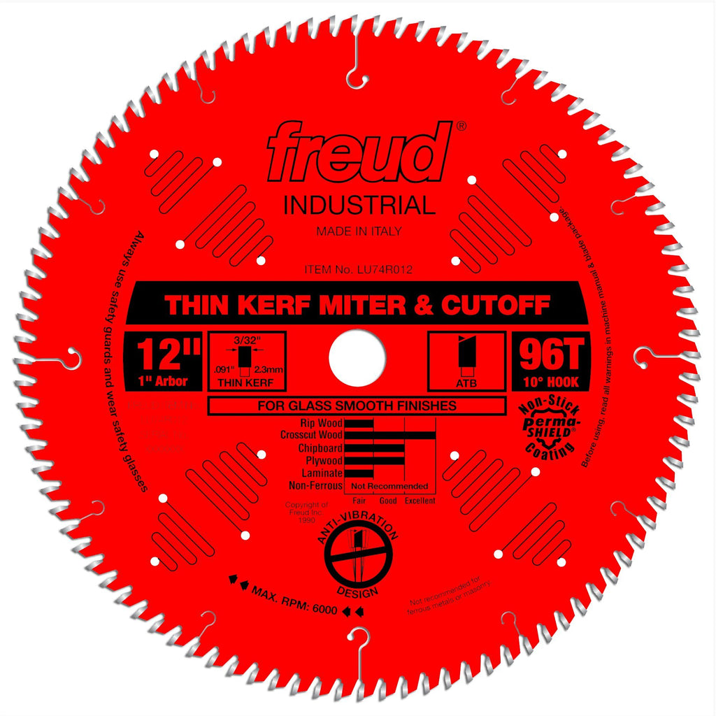 Freud LU74R010 10-Inch 80-Tooth ATB Thin Kerf Cut Off Saw Blade with 5/8-Inch Arbor and PermaShield Coating