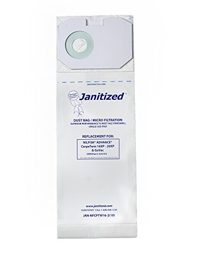 Janitized JAN-NFCPTW16-2(10) Premium Replacement Commercial Vacuum Paper Bag for Nilfisk Advance CarpeTwin Upright 16XP/20XP and GoVac Model OEM# 323153 (Pack of 10)