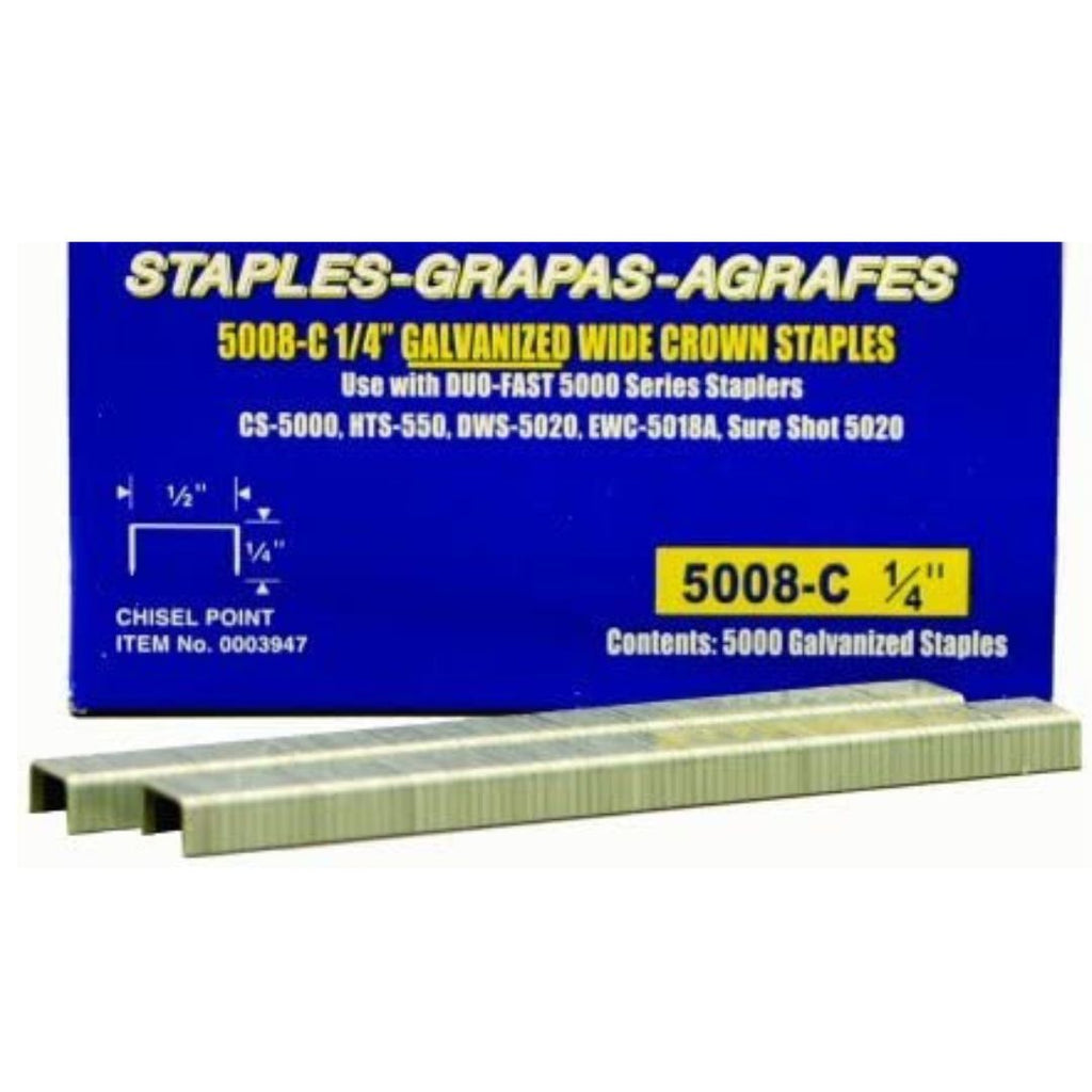 Duo Fast type 5008C 20 Gauge Galvanized Staple 1/2-Inch Crown x 1/4-Inch Length, 5000 Pack