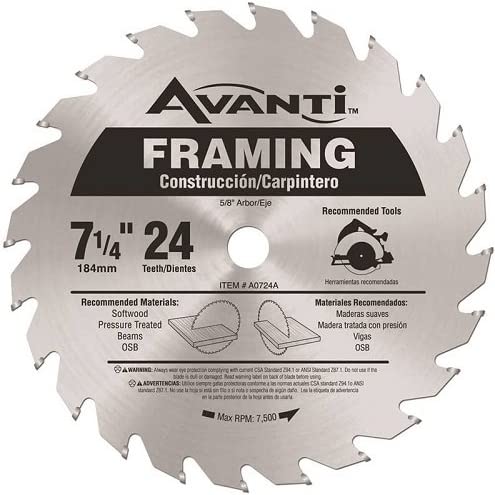 Avanti A0724A Saw Blade 7-1/4 in X 24T Single Blade