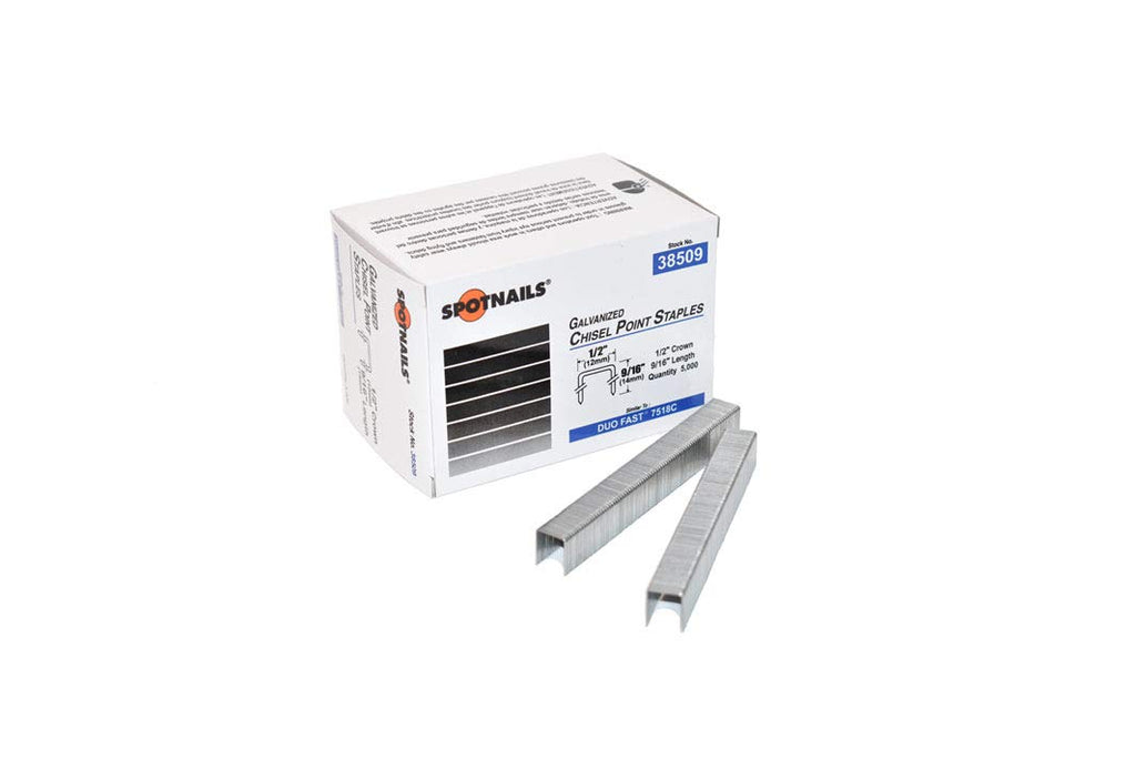 SpotNails 38508 1/2" Galvanized 20 Ga Chisel 1/2" Crown Fine Wire Staples 100M