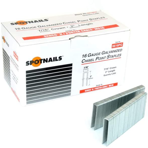 6612PG Spotnails Staples 7/16" X 1-1/2" Leg 16 Gauge (N17, 7648)