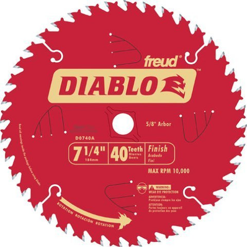 5 Pack Freud D0740A Diablo 7-1/4" x 40-Tooth Finishing Circular Saw Blade with 5/8" Arbor and Diamond Knockout (Bulk Single Blade)