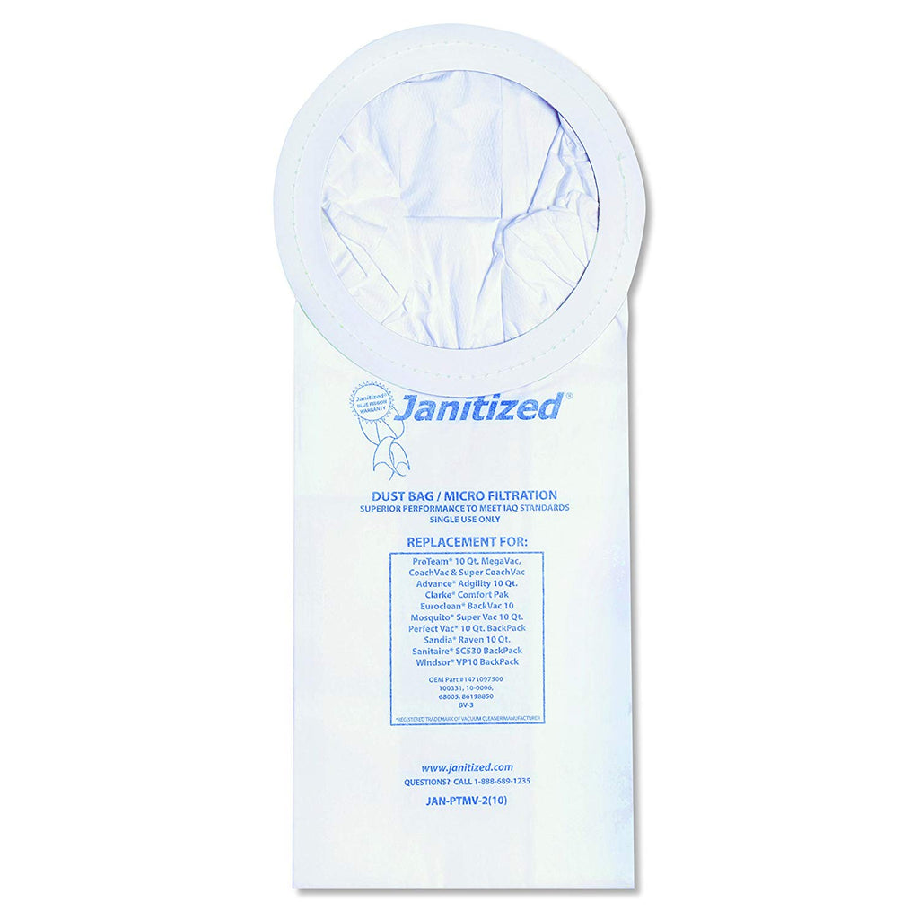 Janitized JANPTMV2 Vacuum Filter Bags Designed to Fit ProTeam 10 Qt. Super Coach/MegaVac (Case of 100) - StaplermaniaStore
