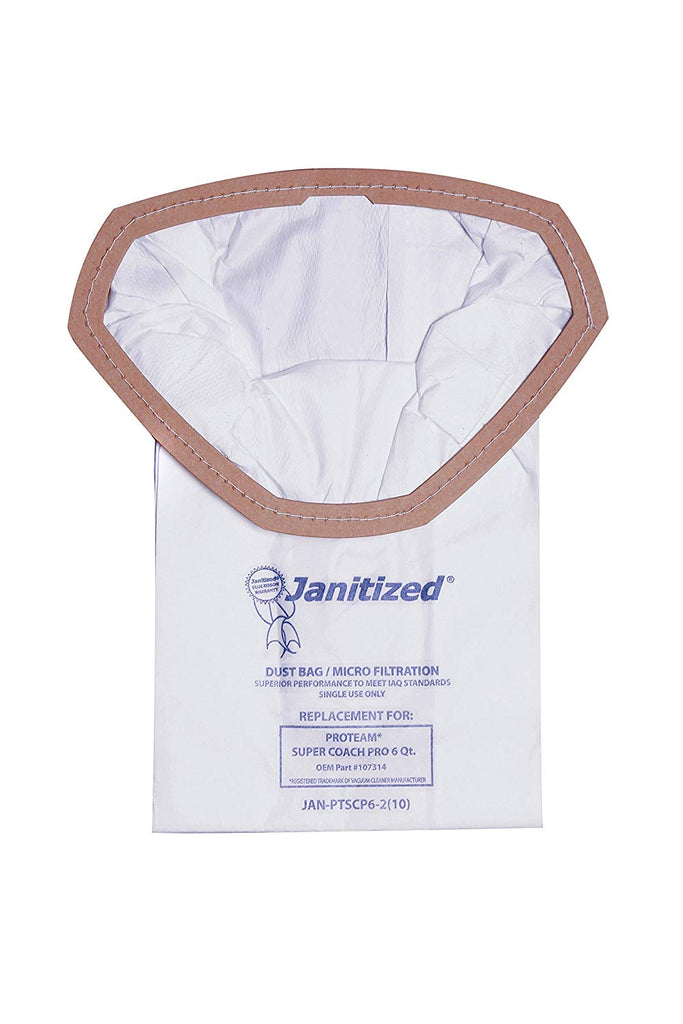 Janitized JAN-PTSCP6-2(10) Premium Replacement Commercial Vacuum Bag for ProTeam Super Coach Pro 6, GoFree Pro & ProVac FS 6 Qt. Vacuums(10-10 packs) - StaplermaniaStore