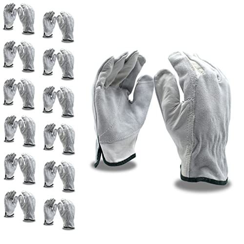 Cordova Grain Cowhide Driver Gloves, Split Leather Double Palm & Back, Keystone Thumb, Unlined, 12-Pack