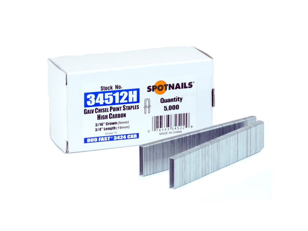 34 Series 3/16" Crown Staples - Galvanized 22 Gauge Chisel Point 5000 per box (3/4-inch)