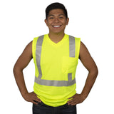 Cordova V421 Cor-Brite Type R, Class II, Lime Birdseye Mesh T-Shirt, Sleeveless, Chest Pocket, 2-Inch Silver Reflective Tape