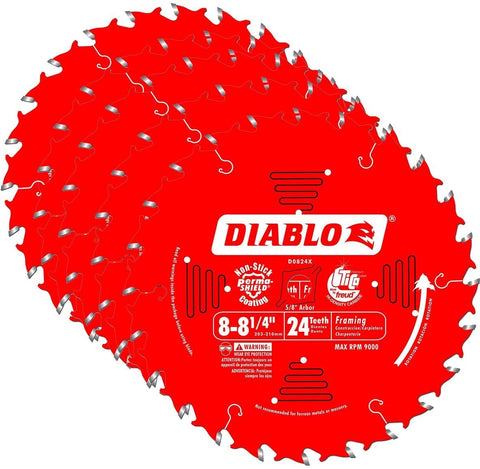 Freud D0824X Diablo 8-1/4-inch 24 Tooth ATB Thin Kerf Framing Saw Blades, 5-Pack