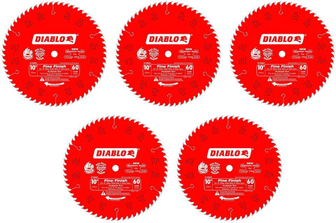 5 PCK Freud D1060X Diablo 10-In 60 Tooth ATB Fine Finish Saw Blade with 5/8-In Arbor and PermaShield Coating