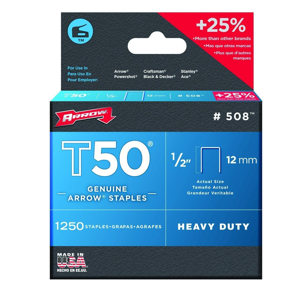 Arrow Fastener 5 Pack 508 1/2in. T50 Genuine Arrow 6,250pc Staple