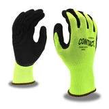 Cordova 3991M Contact Gloves, 13-Gauge, Hi-Vis Green Nylon Shell, Black Foam Latex Palm Coating