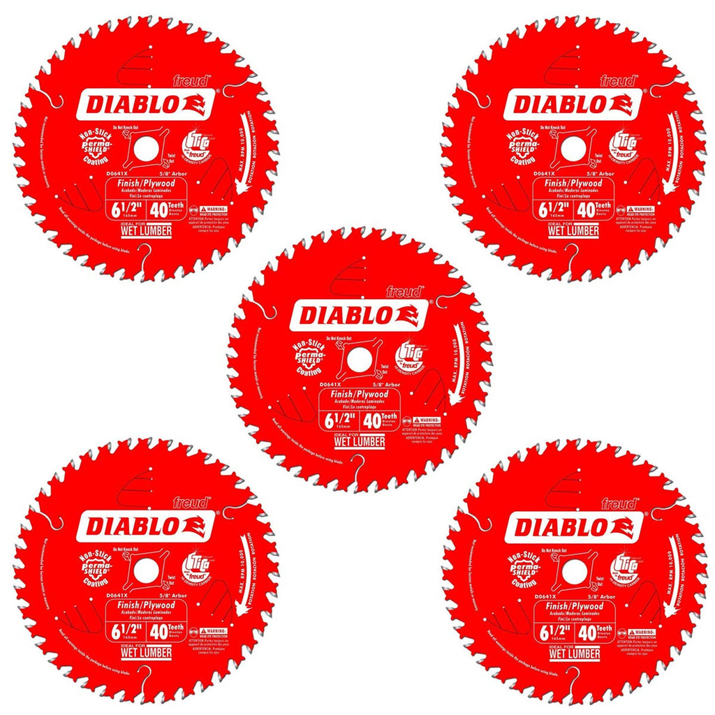 Freud D0641X Diablo 6-1/2-inch 40 ATB Finishing/Plywood Circular Saw Blade, 5-PK