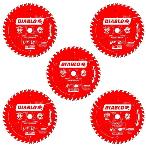 Freud D0641X Diablo 6-1/2-inch 40 ATB Finishing/Plywood Circular Saw Blade, 5-PK