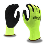 Cordova 3991M Contact Gloves, 13-Gauge, Hi-Vis Green Nylon Shell, Black Foam Latex Palm Coating