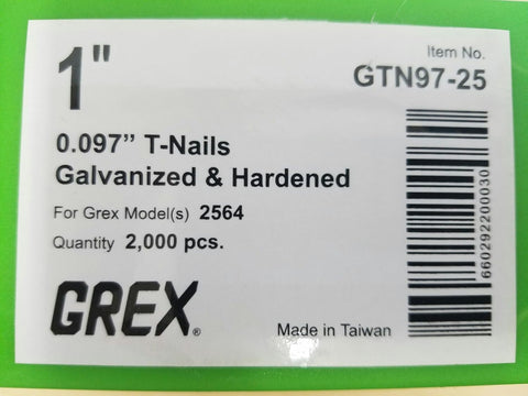 Grex 0.097" 1" T-Nails  GTN97-15 (Qty: 2,000)  GTN97-25