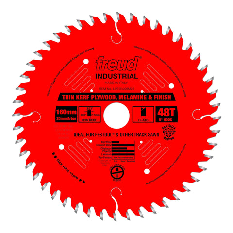 Freud LU79R006M20 Perma-Shield Coated Thin Kerf Plywood and Melamine Saw Blade for Festool Saws, 20mm Arbor 160mm by 48-Teeth Hi-ATB