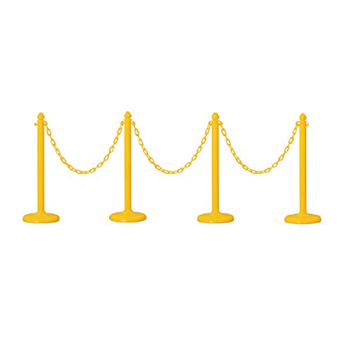 PLASTIC STANCHION IN YELLOW + 32' CHAIN, 4 PCS w/C-Hook - StaplermaniaStore