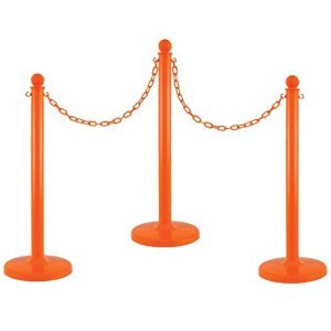 Plastic Stantion - Set of 4 Orange with Chain and Hooks - StaplermaniaStore
