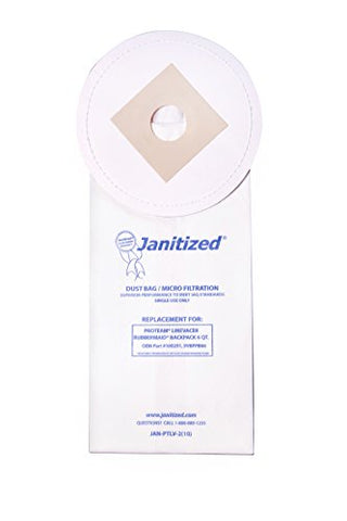 Janitized JAN-PTLV-2(10) Paper Premium Replacement Commercial Vacuum Bag for ProTeam LineVacer & Rubbermaid 9VBP06 Backpack 6Qt Vacuum Cleaners (10-10 Packs)
