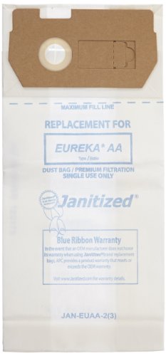 Janitized JAN-EUAA-2(3) Premium Replacement Commercial Vacuum Paper Bag for Eureka AA, fits Eureka 4100, 4300, 4400,4500, 4600, 5180 Series Upright vacuums (12-3 Packs)