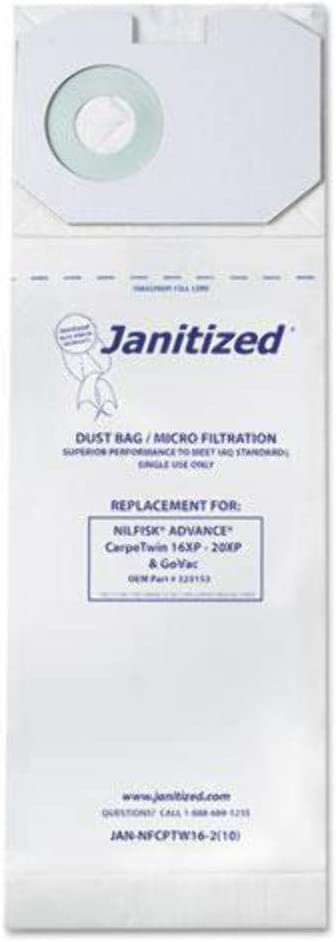 Advance - Nilfisk CarpeTwin 16XP & 20XP Vacuum Cleaner Bags w/ Dust Seal  CASE of 100 Individual Bags - OEM 323153