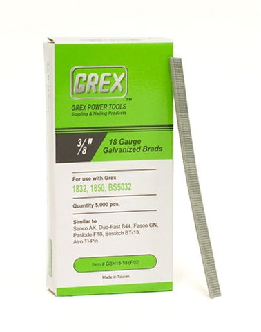 GREX GBN18-10 18 Gauge 3/8-Inch Length Galvanized Brad Nails (5,000 per box)