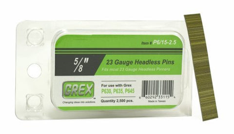 Grex P6/15-2.5 23 Gauge 5/8-Inch Length Headless Pins (2,500 per box) by Grex Power Tools - StaplermaniaStore