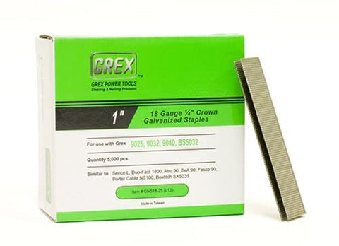 GREX GNS18-25 18 Gauge 1/4-Inch Crown 1-Inch Length Galvanized & Coated Staples (5,000 per box)