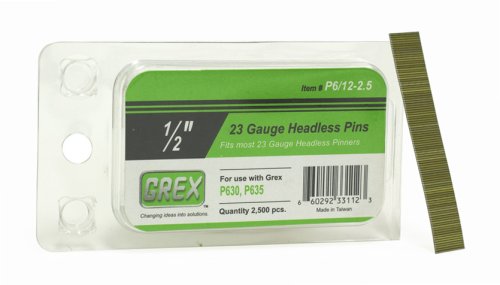 GREX P6/12-2.5 23 Gauge 1/2-Inch Length Headless Pins (2,500 per box)