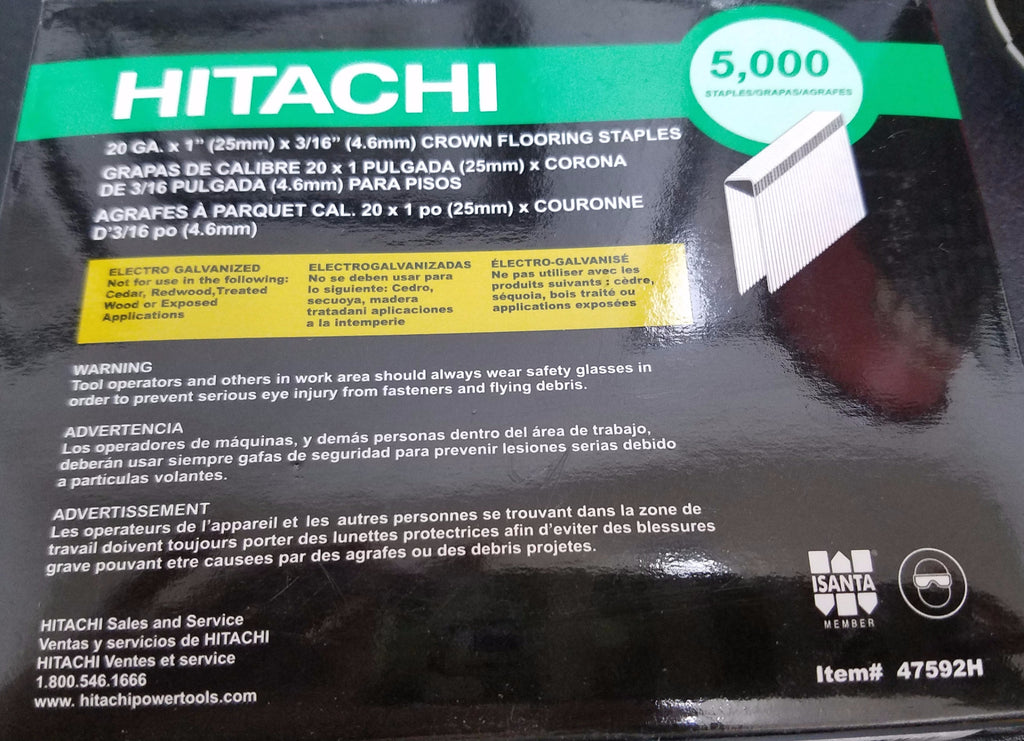 Hitachi 3/16" Crown X 1" 20 Gauge Flooring Staples (Pack of 5,000) #47592H - StaplermaniaStore