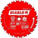 Freud D0724X Diablo 7-1/4-Inch 24 Tooth ATB Carbide Framing Saw Blade 5/8-Inch Diamond Knockout Arbor (6 Pack)