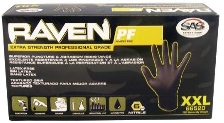 SAS Safety 66519 Raven 6 mil Black Nitrile Disposable Gloves - X-Large 2 Pack (100 Gloves per Box) - StaplermaniaStore