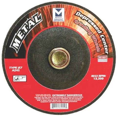 Mercer Abrasives Type 27 Depressed Center Grinding Wheels 4-Inch by 1/4-Inch by 3/8-Inch - StaplermaniaStore
