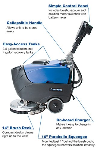Auto Scrubber, 14", Powr-Flite, 110V Predator, 2X 12V Batteries, on-board charger & pad driver