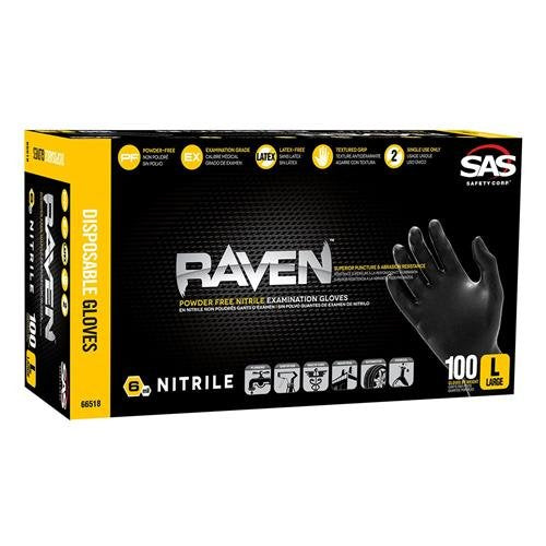 SAS Safety 66519 Raven Powder-Free Nitrile Disposable Glove, X-Large, 6 mil Thick (Pack of 100)