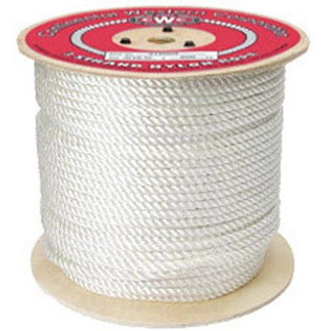 3-Strand Nylon Rope - 1/2" x 600 ft, White - StaplermaniaStore