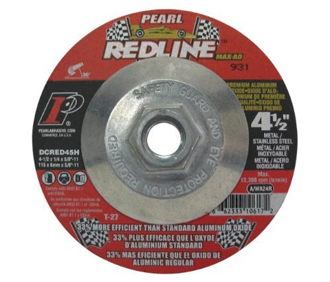 Pearl Abrasive DCRED45H 4-1/2 x 1/4 x 5/8-11 Depressed Center Grinding Wheels by Pearl Abrasive - StaplermaniaStore