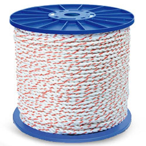 3-Strand Poly Dacron Truck Rope, White w/ Orange Tracers - StaplermaniaStore