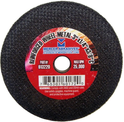 Mercer Abrasives 613200-25 Small Diameter High Speed Fully Reinforced Cut-Off Wheels 3-Inch by 3/16-Inch by 3/8-Inch M, 25-Pack - StaplermaniaStore