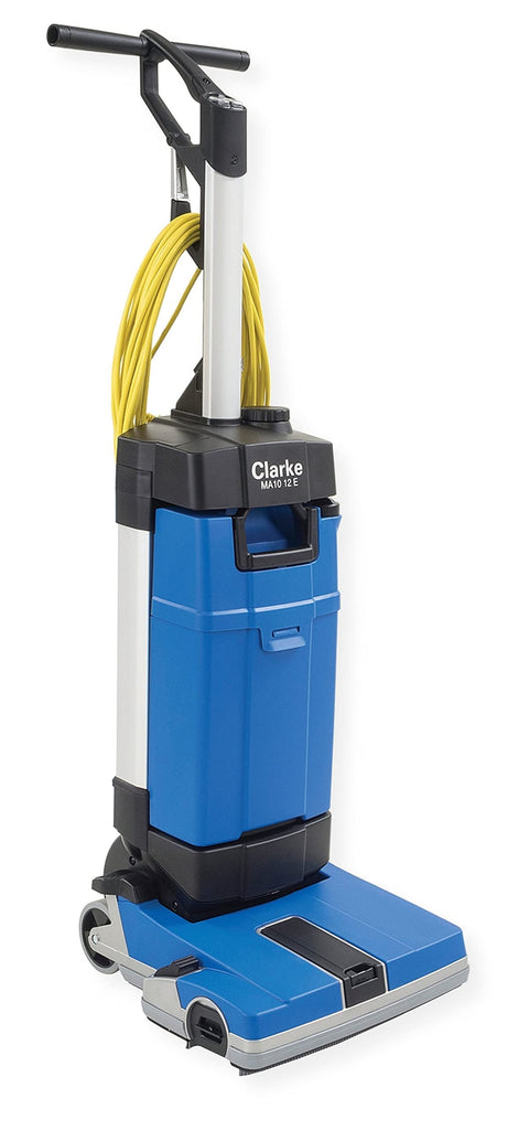 Clarke 107408161 Model MA10 12E COMPLETE Upright Scrubber, 0.94 hp Motor, 2100 rpm Brush Speed, 12.2-inch Cleaning Width, Low Profile, Brush/Vac Motor On/Off and Water On/Off Controls