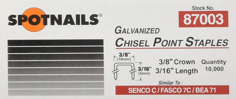 Spot Nails 87003 3/8-Inch Crown Staples, 3/16-Inch, 10000-Piece - StaplermaniaStore