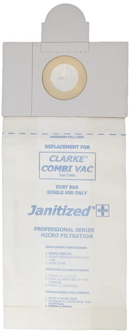 Janitized JAN-CLCV-2(10) Paper Premium Replacement Commercial Vacuum Bag, For Clarke Combi Vac, FiltraVac, FiltraPac Back Pack, Hawk UVT14 & UVT18, Pursuit, N.A.C.E DM1400 & DM1800 Vacuum Cleaners (10 - 10 packs)