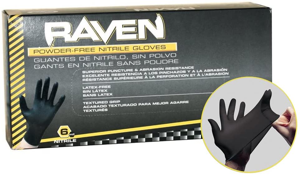SAS Safety 66518  Raven Powder-Free Black Nitrile 6 Mil Gloves, Large - StaplermaniaStore