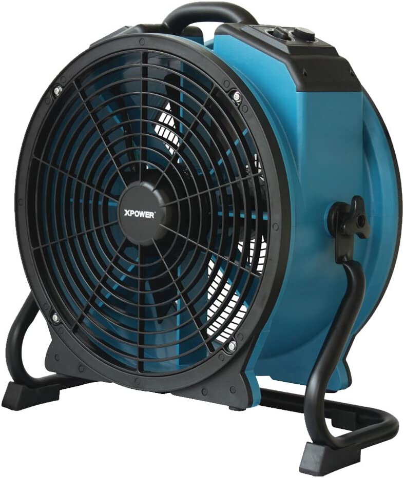 XPOWER X-47ATR 1/3 HP Sealed Motor Axial Air Mover Fan - with Variable Speed Control, 3 Hour Timer - Blue