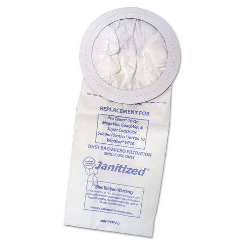 Janitized JANPTMV2 Vacuum Filter Bags Designed to Fit ProTeam 10 Qt. Super Coach/MegaVac 100/CS