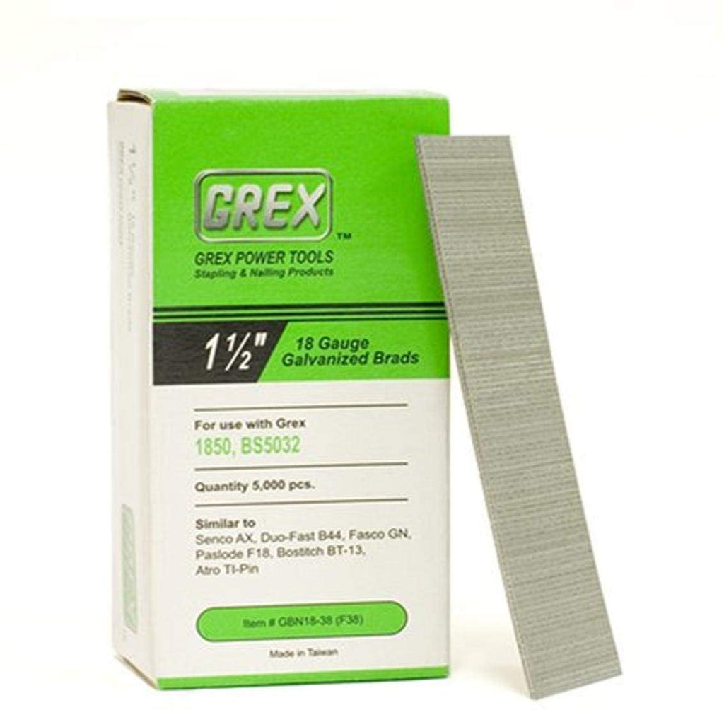 GREX GBN18-38 18 Gauge 1-1/2-Inch Length Galvanized Brad Nails (5,000 per Box)