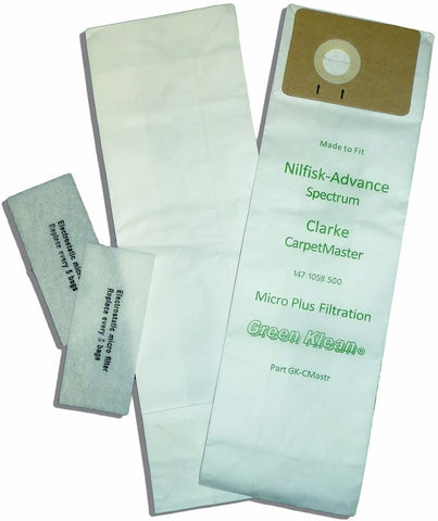 Green Klean® 1471058500 Advance Spectrum Clarke Carpetmaster Replacement Vacuum Cleaner Bags Includes 2 Micro Filters Per Pack